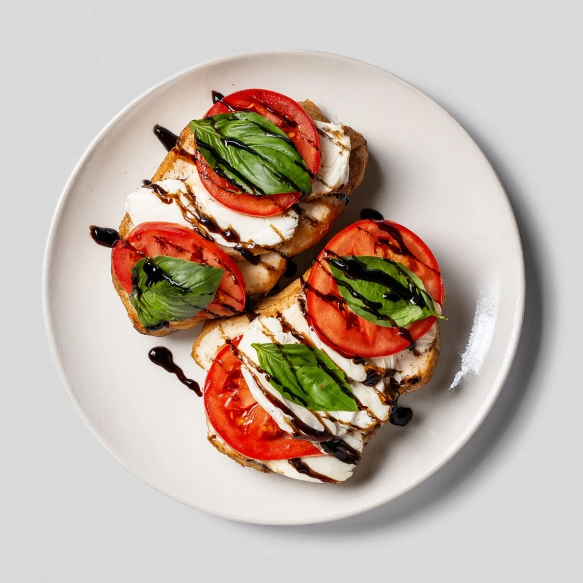 Tender Caprese Stuffed Chicken Breast, filled with mozzarella, tomatoes and basil, glazed with balsamic.