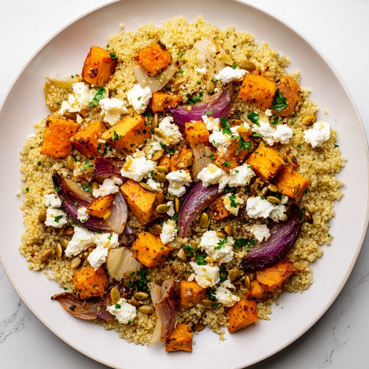 Enjoy this warm Quinoa Salad; it is filled with fresh herbs and a zesty lemon dressing.