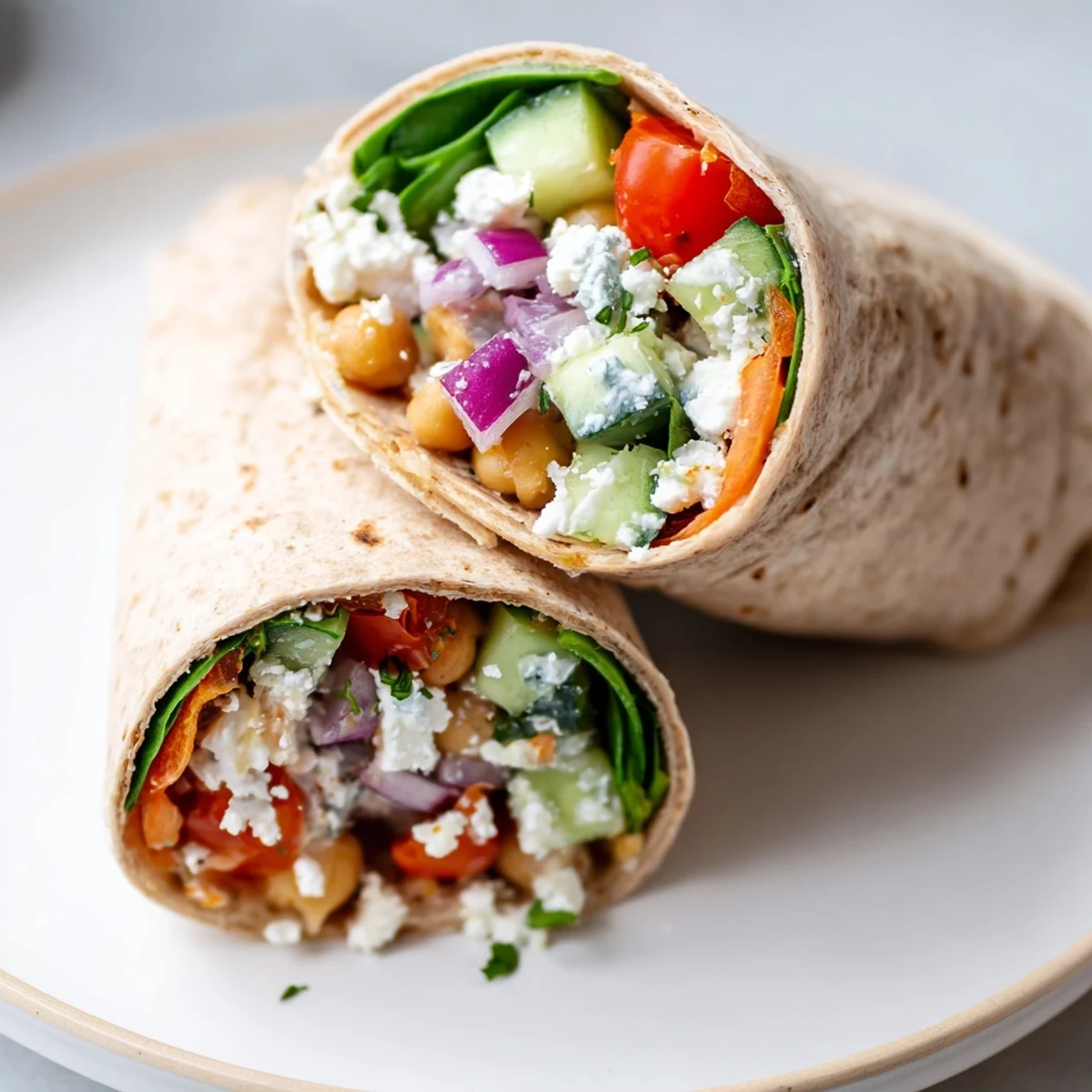 Rolled Mediterranean Wrap with parsley garnish and lemon wedges, ready for a light lunch or picnic.