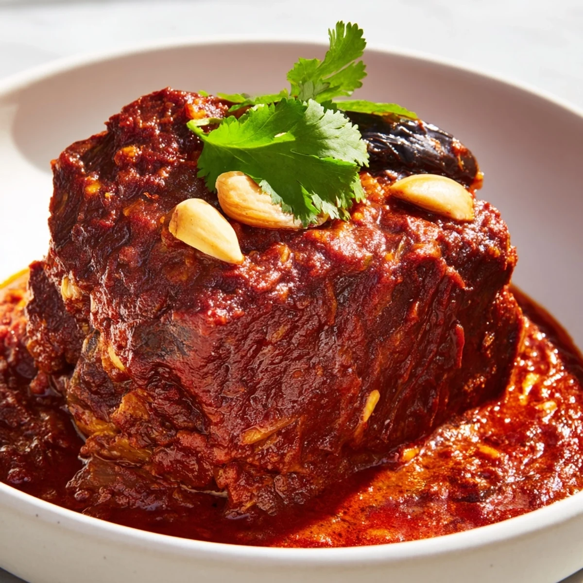 Richly spiced lamb tagine with prunes in a rustic pot, ready to be enjoyed with warm bread.