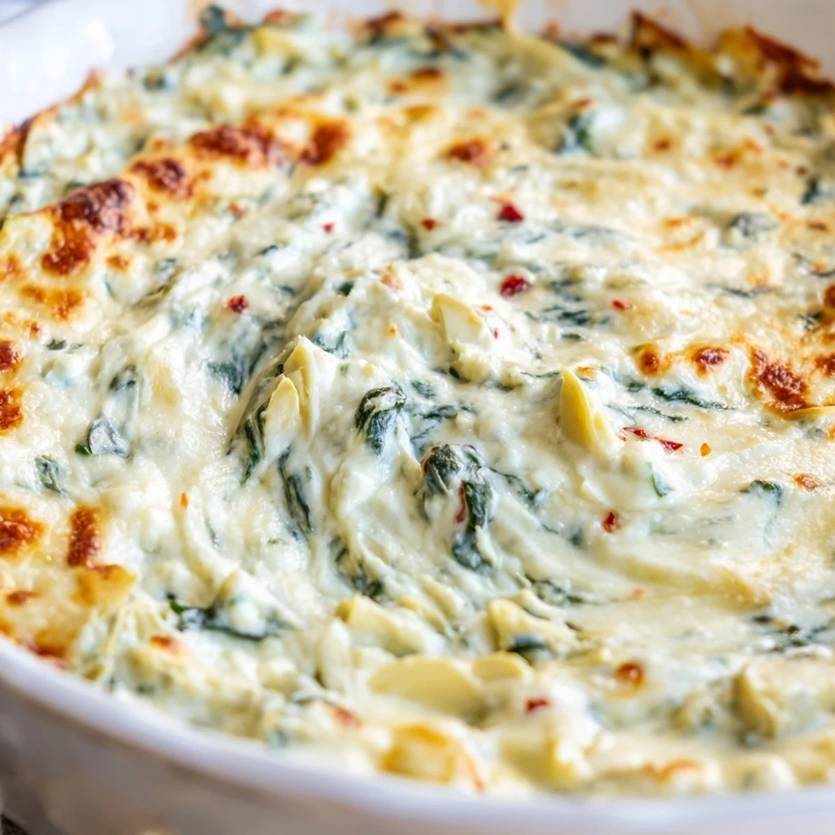 This homemade Warm Spinach and Artichoke Dip is baked until golden, bubbling with creamy cheese, spinach, and artichokes, served with fresh crunchy veggies.