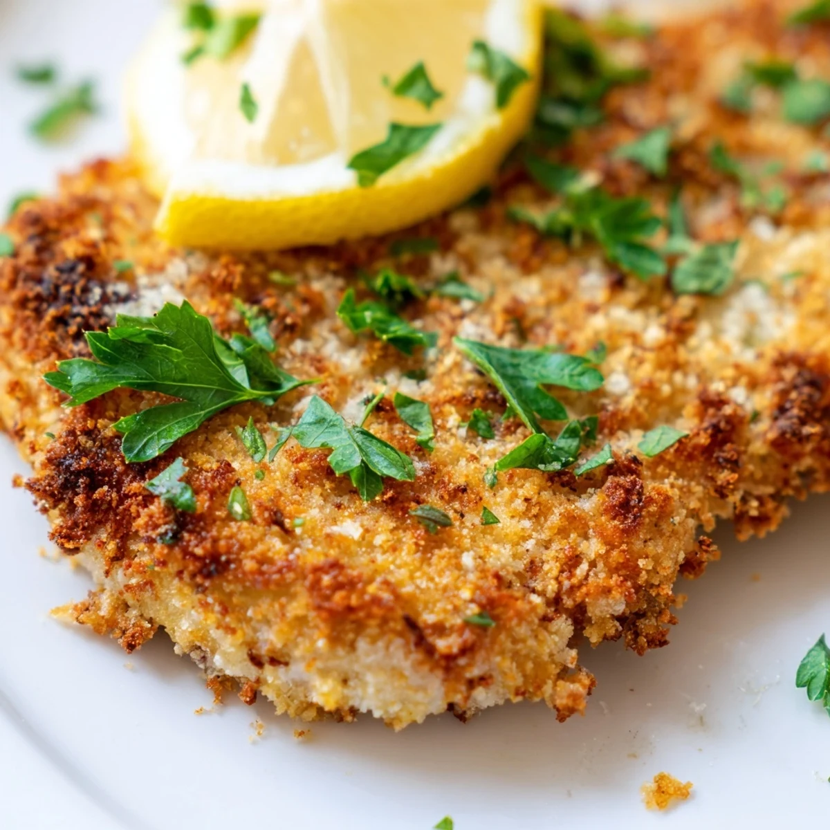 Freshly baked Crispy Chicken with Breadcrumbs showcasing crunchy panko coating and juicy interior on a baking sheet.
