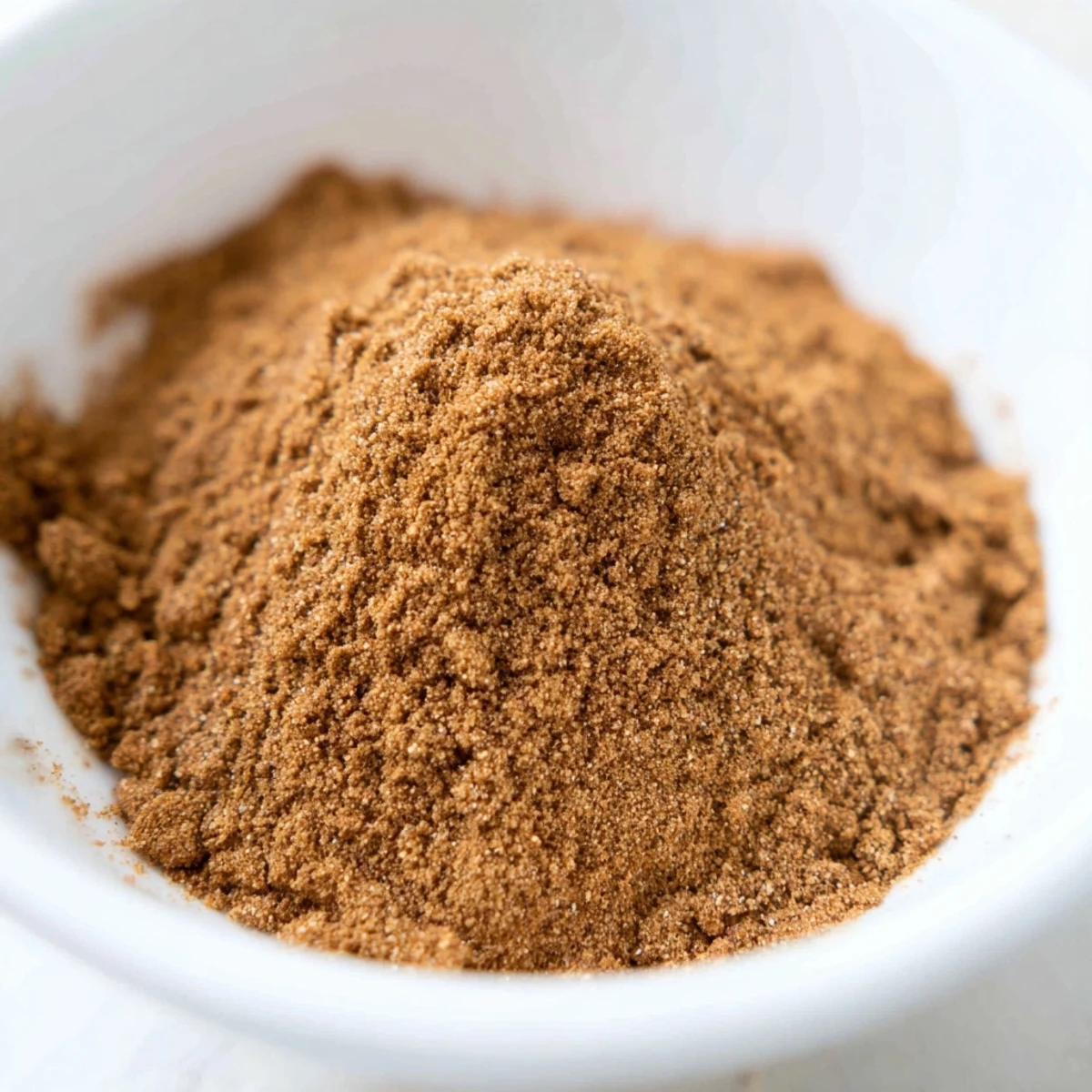 A close-up of homemade Gingerbread Spice Mix in a glass jar with a wooden scoop, surrounded by cinnamon sticks and fresh ginger for a festive feel.