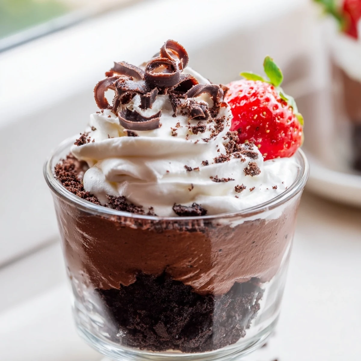 Garnished with fresh berries, this single-serve Chocolate Dessert Cup is a rich and airy treat