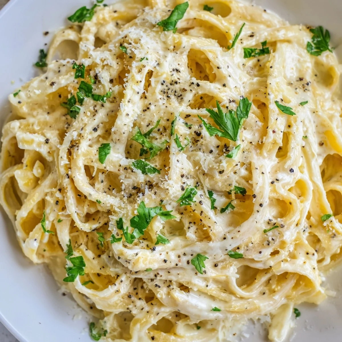 Creamy Sauce over Pasta tossed in a rich garlic Parmesan sauce, topped with fresh parsley for a comforting weeknight dinner.