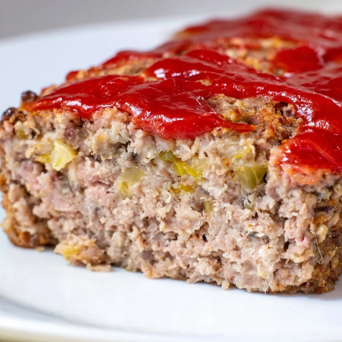 Sliced moist turkey loaf on a plate with glazed top, ready to eat with sides.
