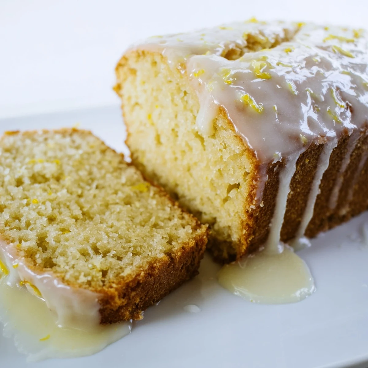 Freshly baked Lemon Bread Loaf with golden crust, drizzled with sweet lemon glaze on a cooling rack.