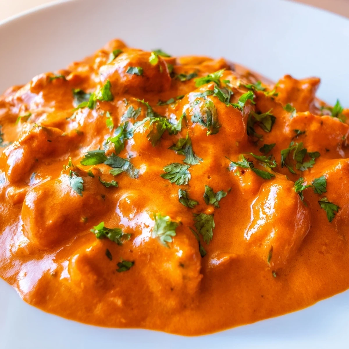 Golden, tender chicken tikka masala simmered in a creamy tomato sauce, served with fluffy basmati rice and warm naan bread.