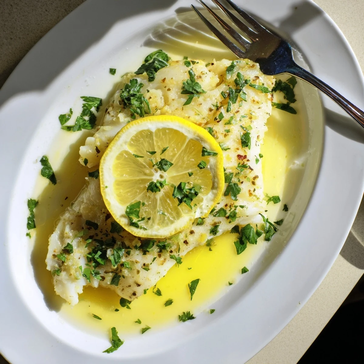 Tender flaky cod fillets baked in a lemony butter sauce, served alongside steamed asparagus for a light and healthy main dish.