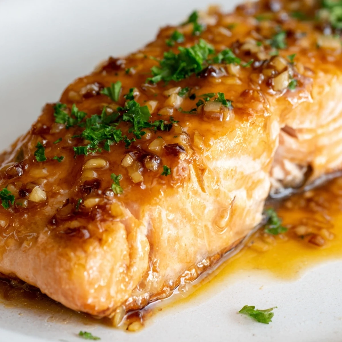 Easy weeknight Baked Salmon with Honey Garlic Glaze served over steamed rice and roasted broccoli for a complete meal.