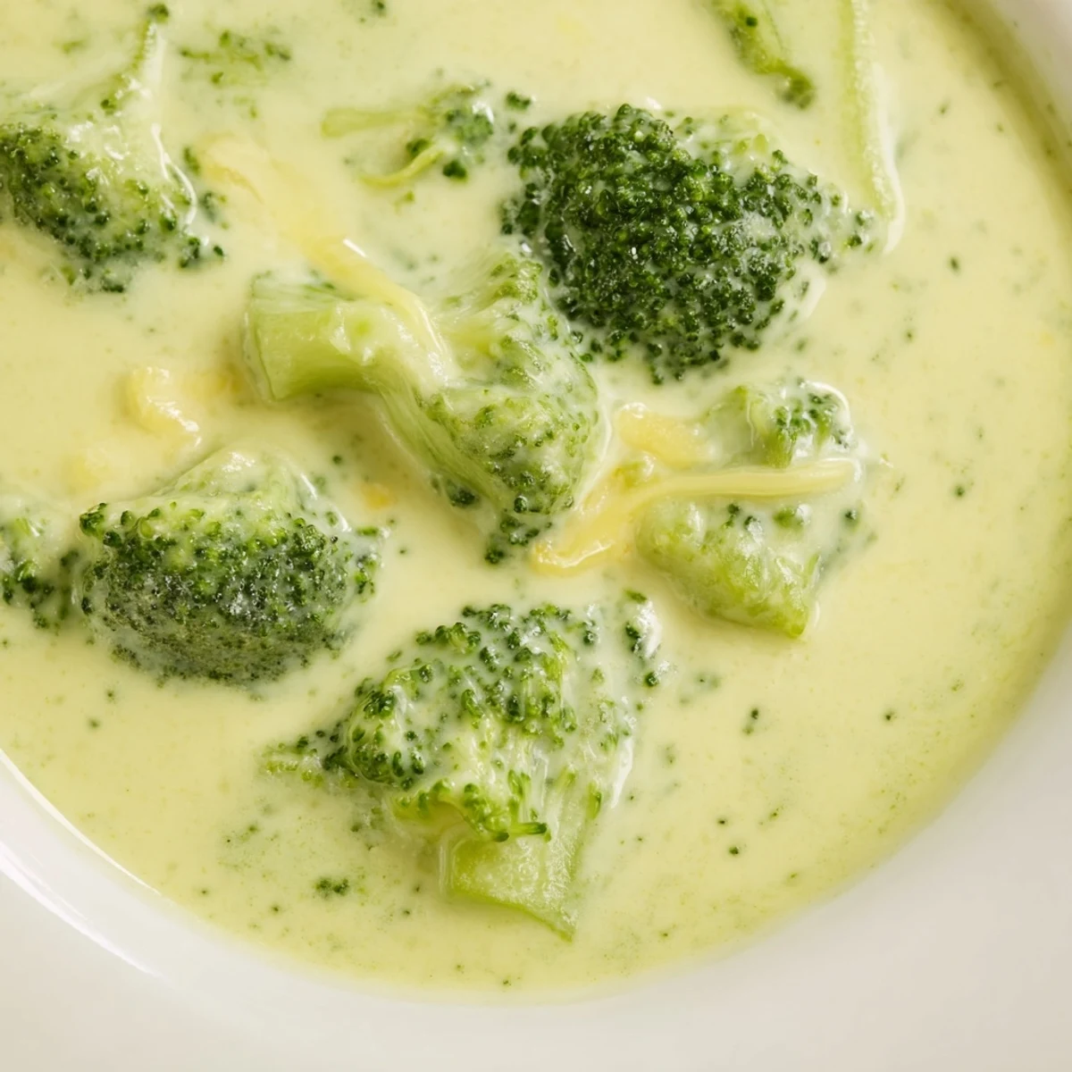 Creamy green broccoli cheddar soup garnished with shredded cheddar and fresh herbs in a rustic bowl.
