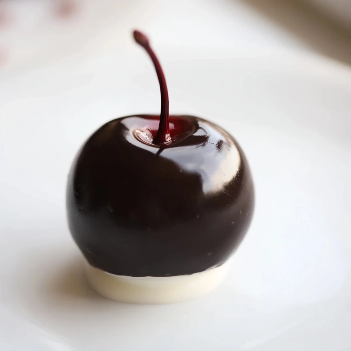 Handmade Valentine Chocolate Covered Cherries, chocolate-coated fondant-filled cherries ready to serve on a dessert platter for Valentine's Day.