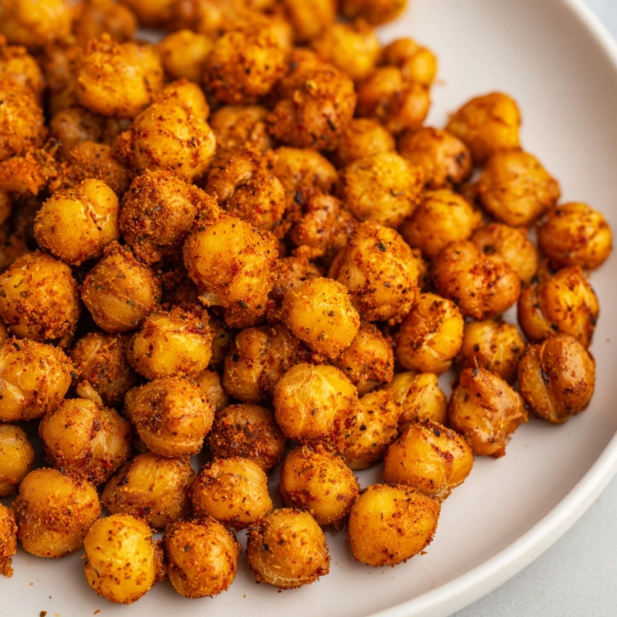 Golden-brown Cajun Spiced Roasted Chickpeas spilling from a baking sheet onto a rustic wooden table.
