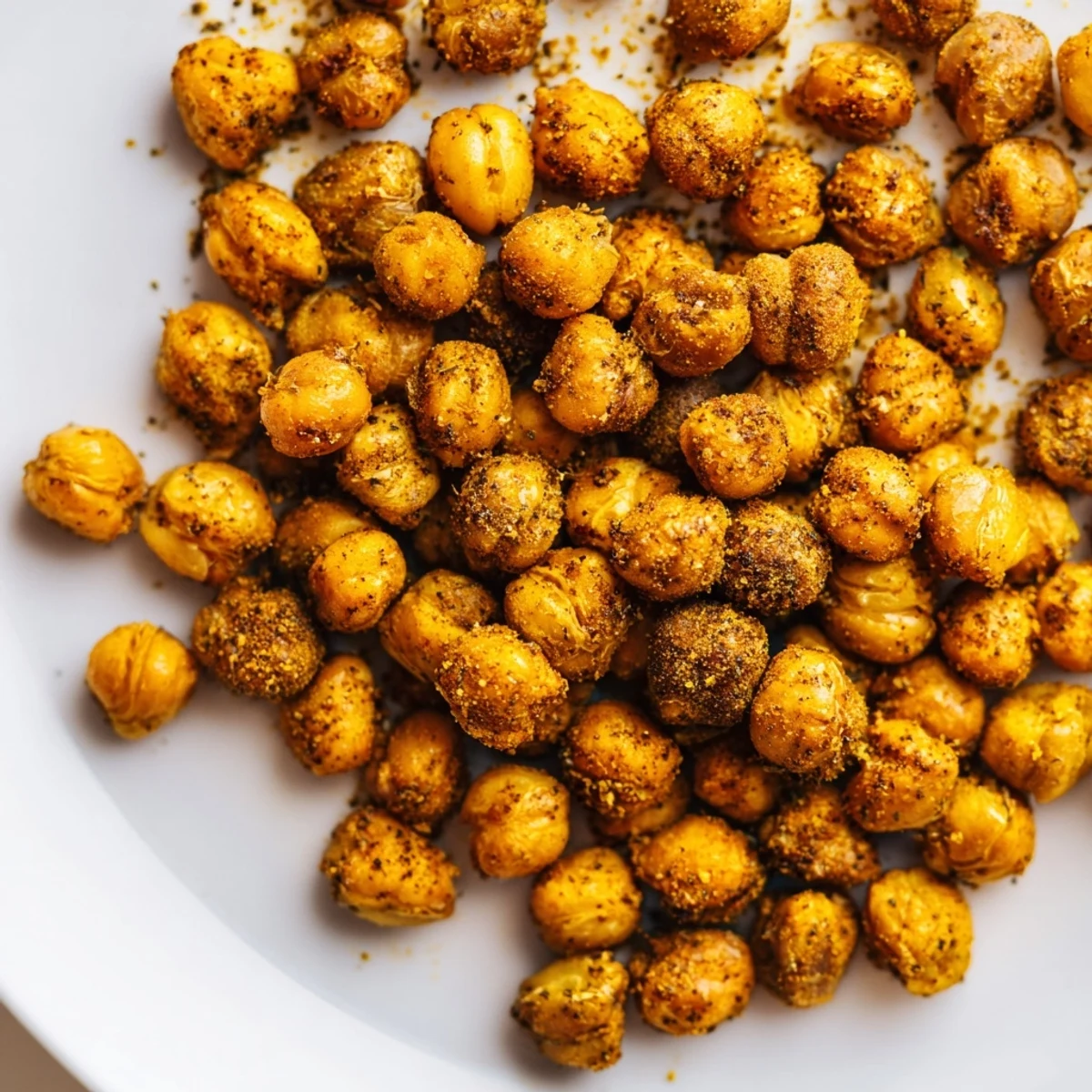 Vegan Cajun Spiced Roasted Chickpeas tossed in a vibrant green salad with fresh vegetables for a healthy snack.