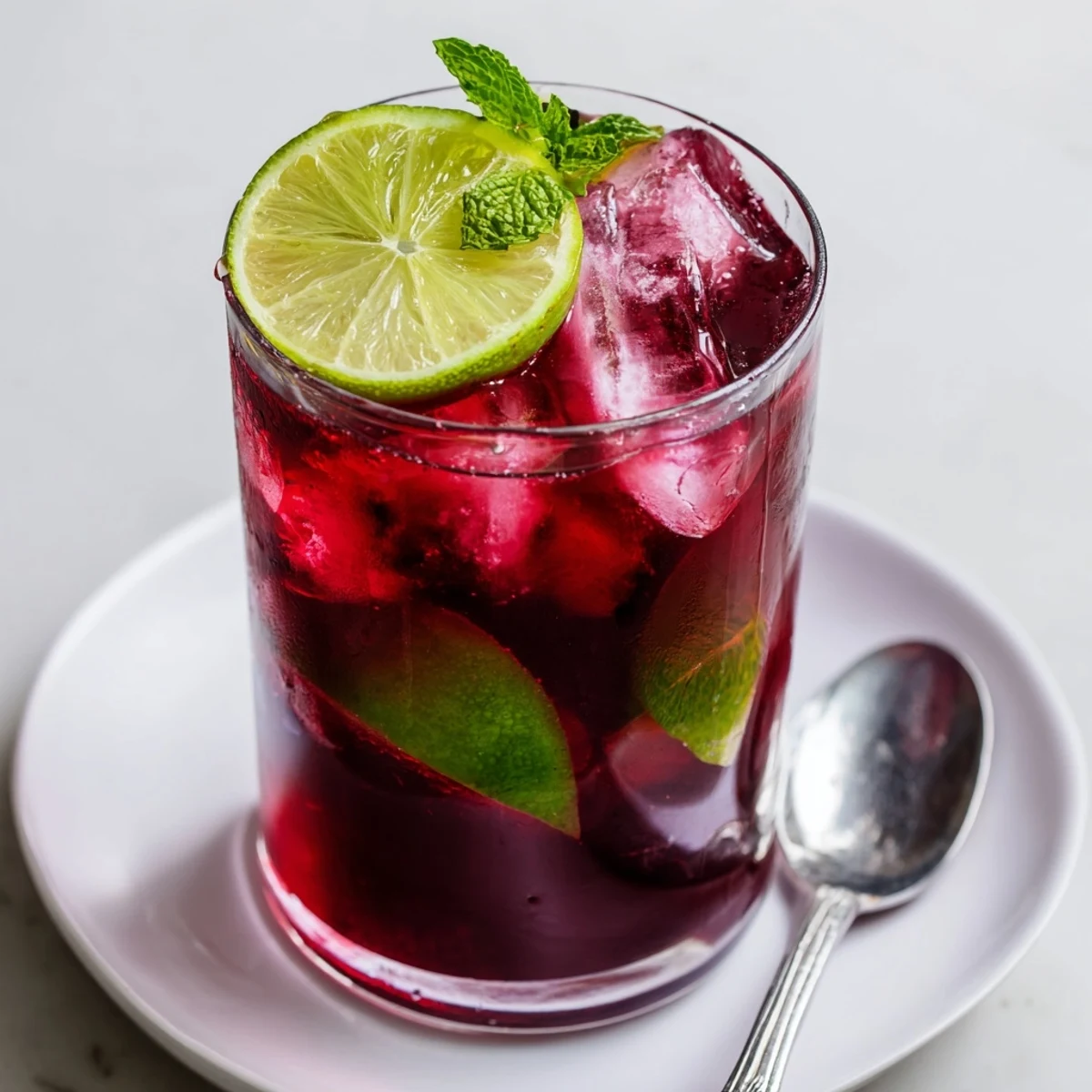 The vibrant magenta Hibiscus Iced Tea brew steeping in a pitcher, showcasing the tangy, floral ruby-red hue.