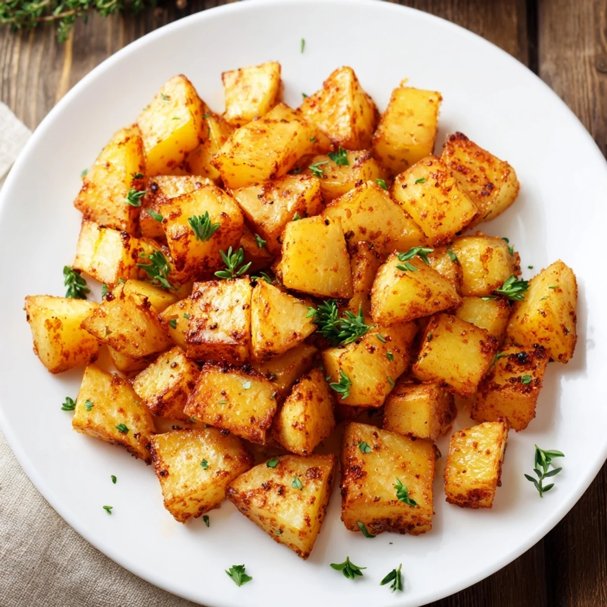 Spicy Cajun roasted potatoes tossed with fresh thyme and parsley, perfect for a weeknight side.