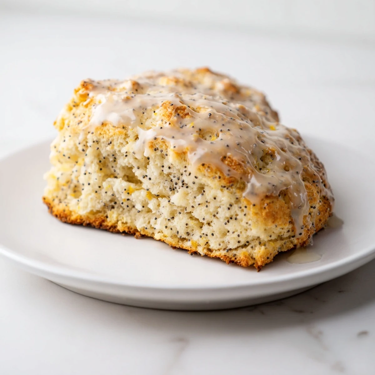 Freshly baked Lemon Poppy Seed Scones stacked on a rustic plate, ready for an afternoon tea spread.  
