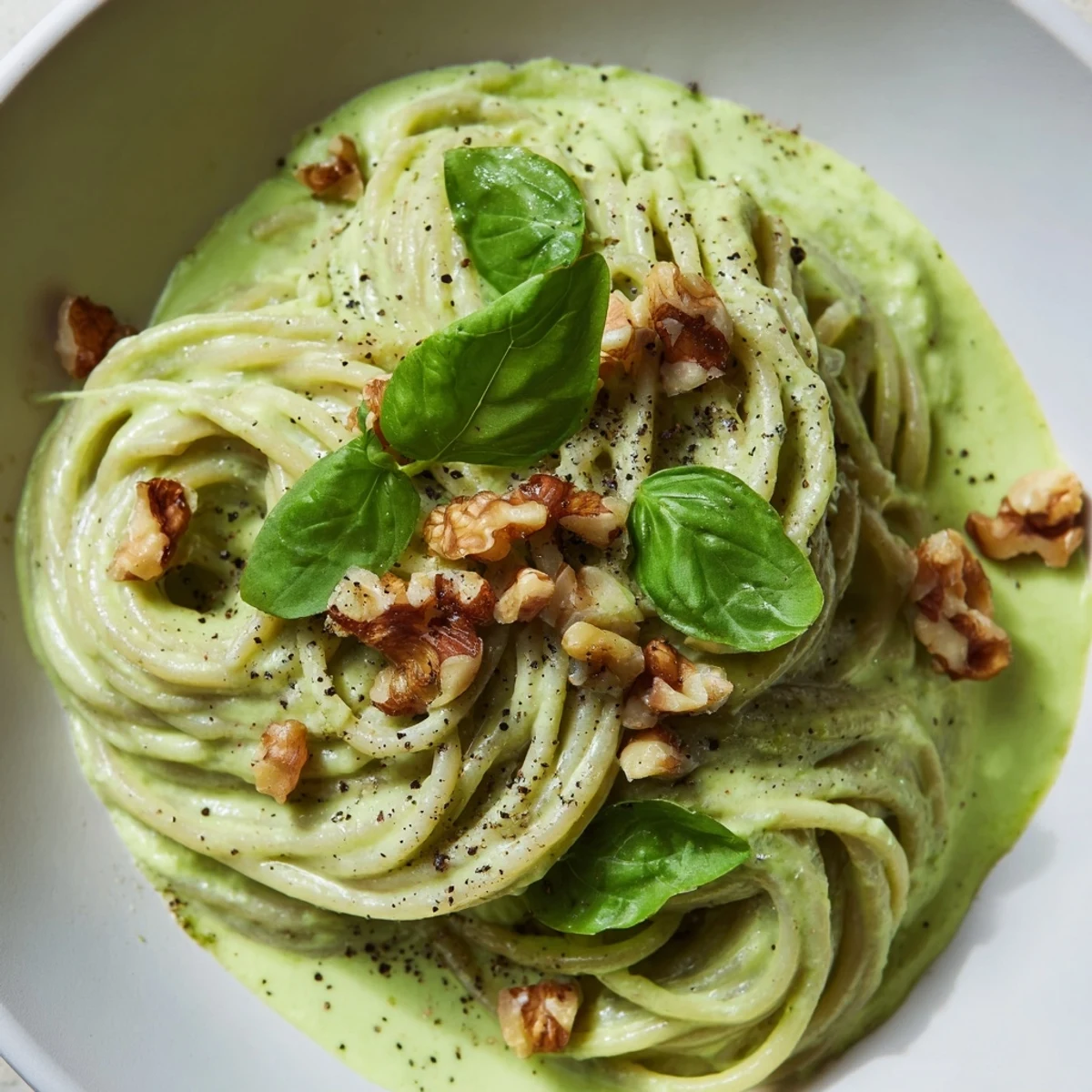 Ripe avocado and spinach blend into silky sauce for this Creamy Avocado and Spinach Pasta with Walnuts.