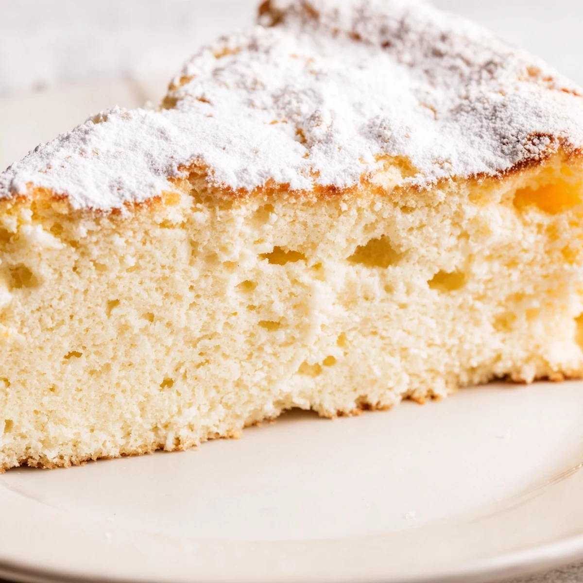 Close-up of Fluffy Yogurt Cloud Cake, showcasing its golden top and delicate texture on a cooling rack.