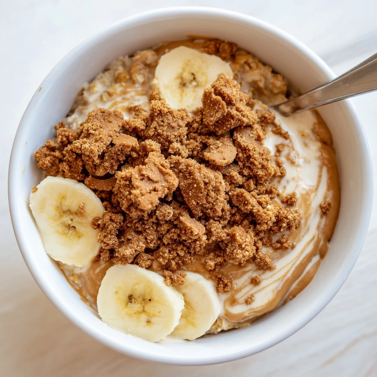 Cinnamon-spiced Quick Biscoff Overnight Oats served chilled with fresh berries and a melted Biscoff drizzle for a cozy morning.