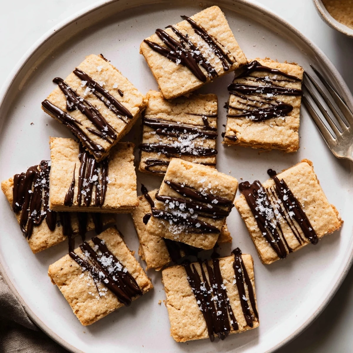 Freshly baked Espresso Shortbread Cookies in square shapes, featuring a rich espresso taste and optional melted chocolate dip for coffee lovers.