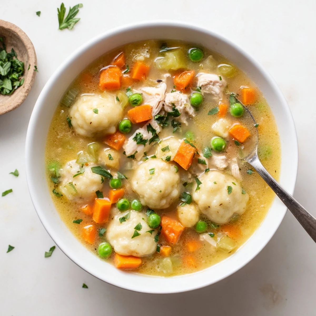 Cozy One Pot Chicken Dumpling Soup recipe featuring hearty vegetables and soft dumplings simmering in a savory broth.