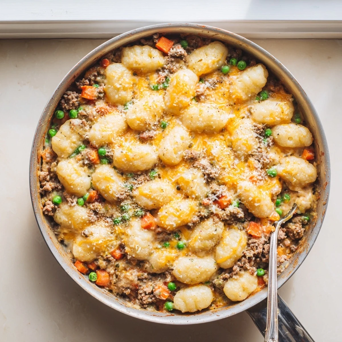 Weeknight comfort food is served with Quick Gnocchi Shepherds Pie and a fresh green salad on the side.