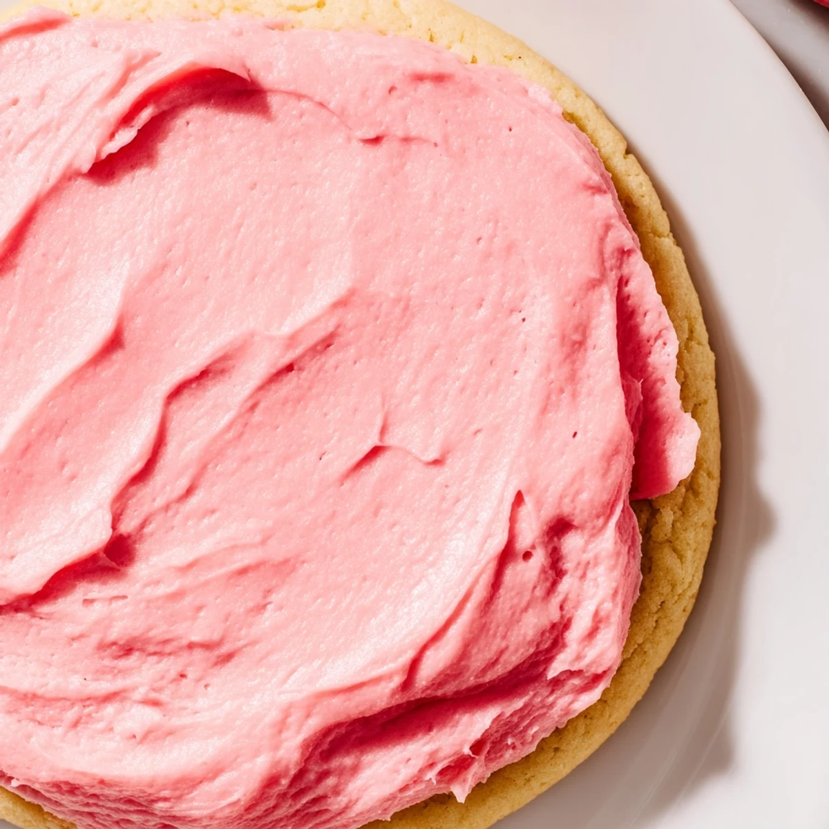 A batch of homemade Crumbl Pink Sugar Cookies on a cooling rack, with vibrant pink frosting spread generously on top.
