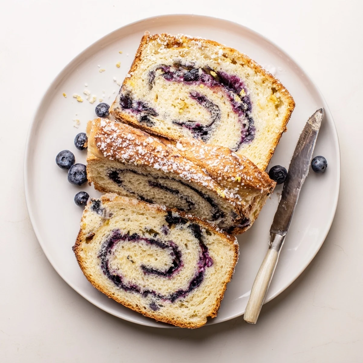 Fresh Blueberry Lemon Cream Cheese Sourdough baked to a golden brown crust, ready to serve warm for a delicious breakfast.