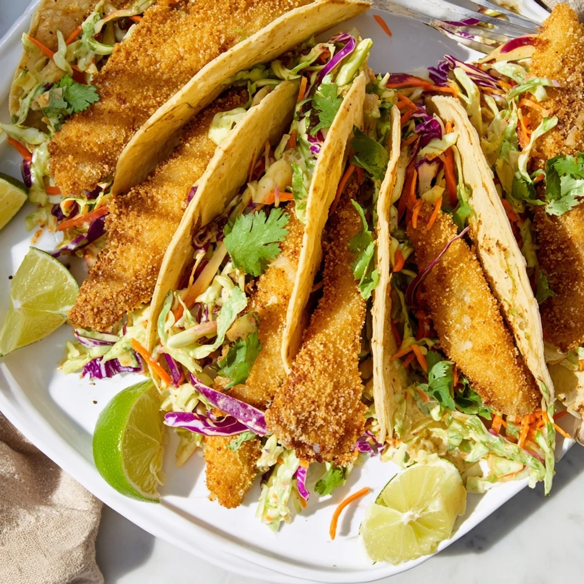Golden, crispy fish fillets nestled in warm tortillas topped with fresh cilantro lime slaw for these Crispy Fish Tacos With Cilantro Lime Slaw.