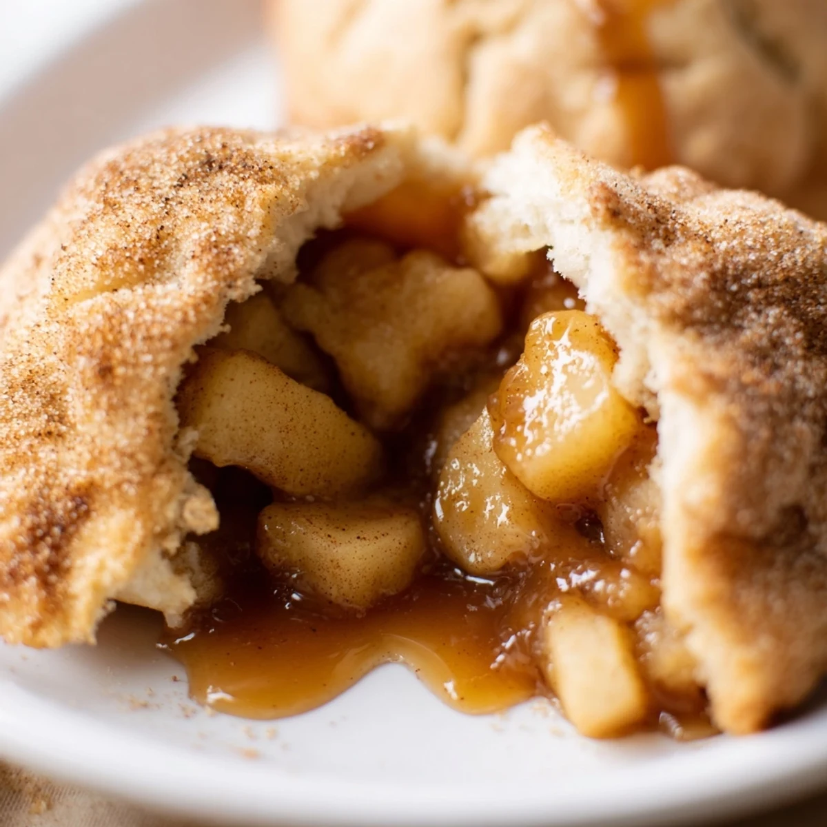 Freshly baked caramel apple pie bombs drizzled with extra caramel sauce