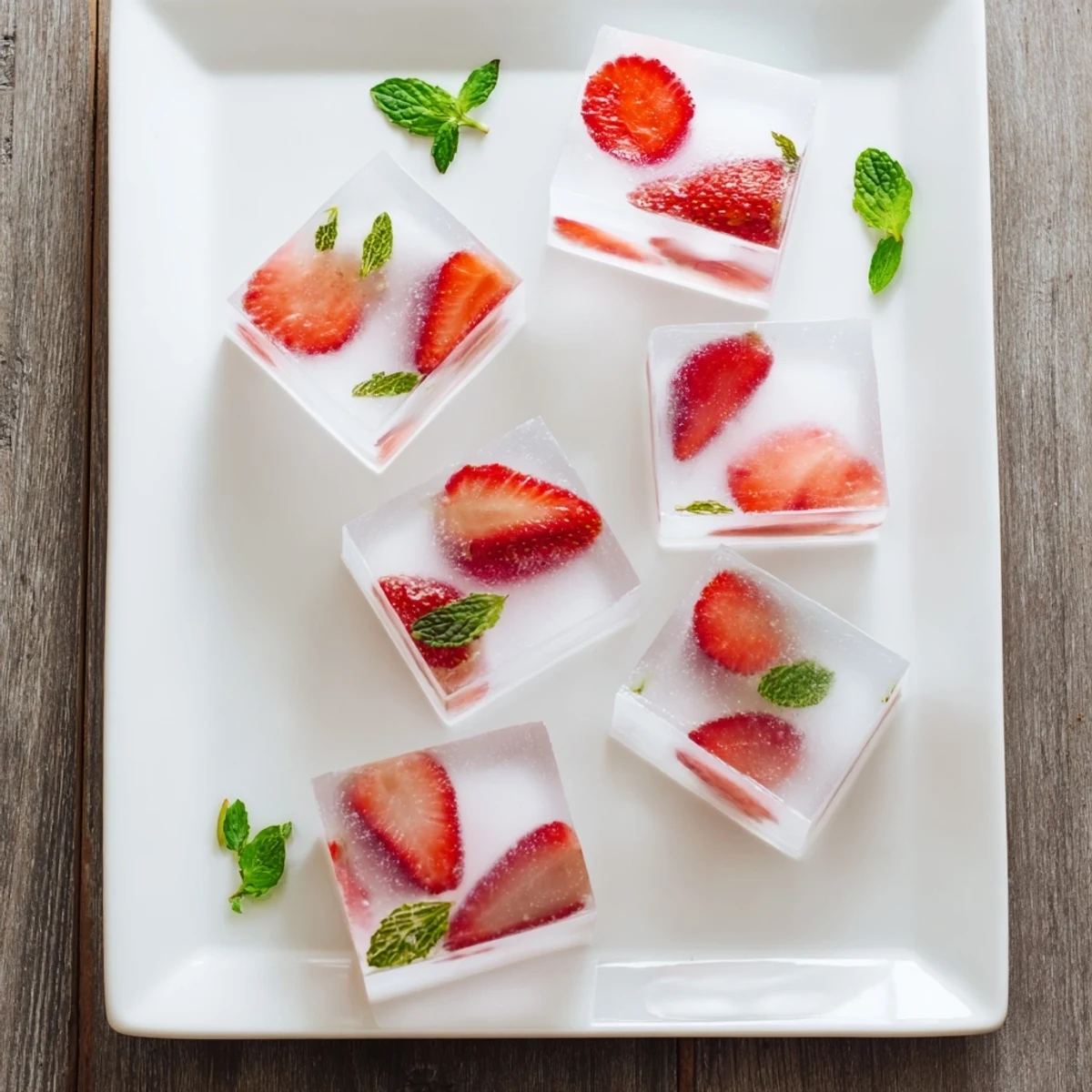 Creamy milk yokan dessert with fresh strawberries sliced into elegant rectangular pieces on a white plate