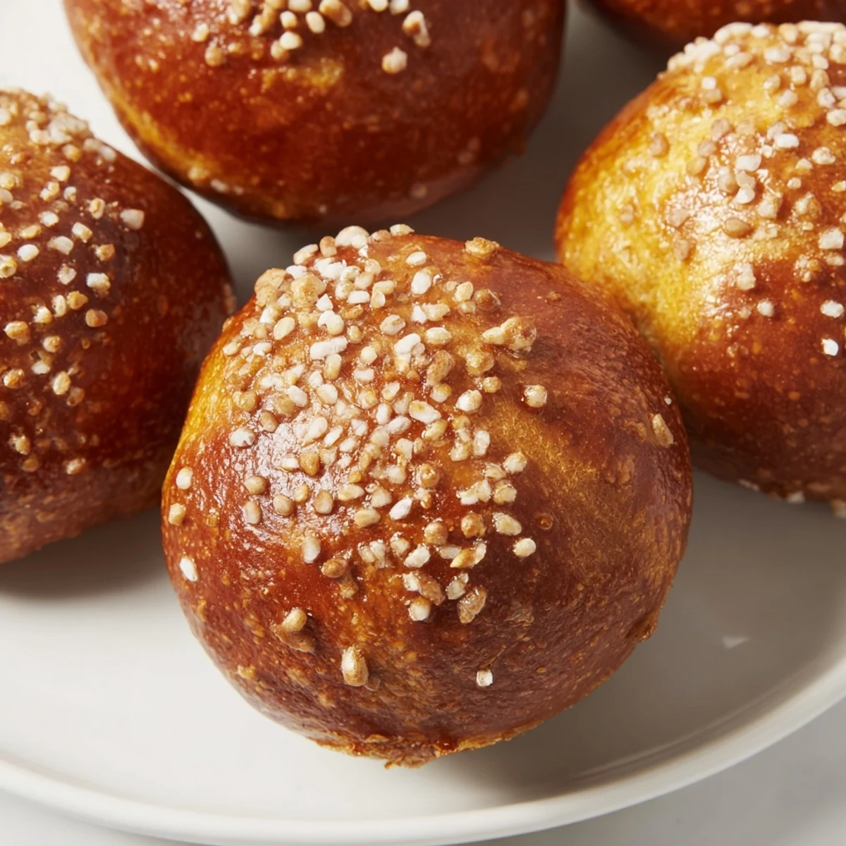 Golden brown cheeseburger pretzel bombs with melty cheddar and savory ground beef filling on a baking sheet