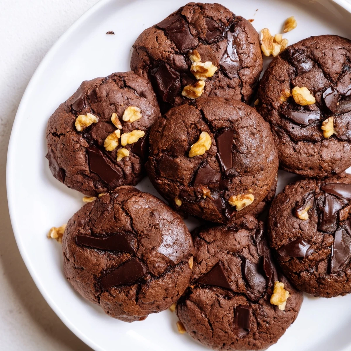 Close-up of rich sourdough brownie cookies showcasing crackly surface and fudgy interior
