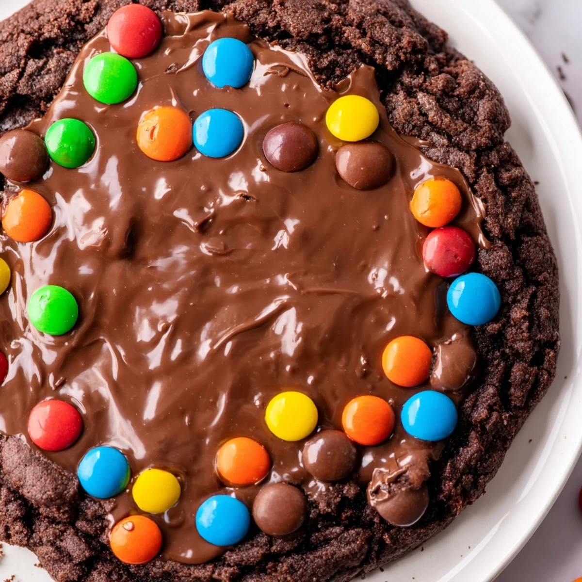 Thick chocolate Cosmic Brownie Cookies with smooth ganache frosting and vibrant sprinkles