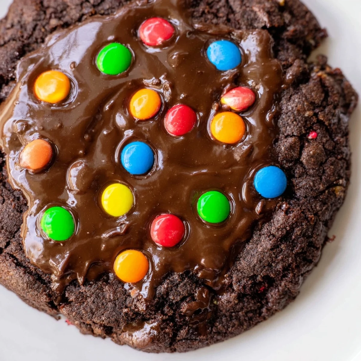 Baked tray of Cosmic Brownie Cookies featuring rich chocolate ganache and candy toppings
