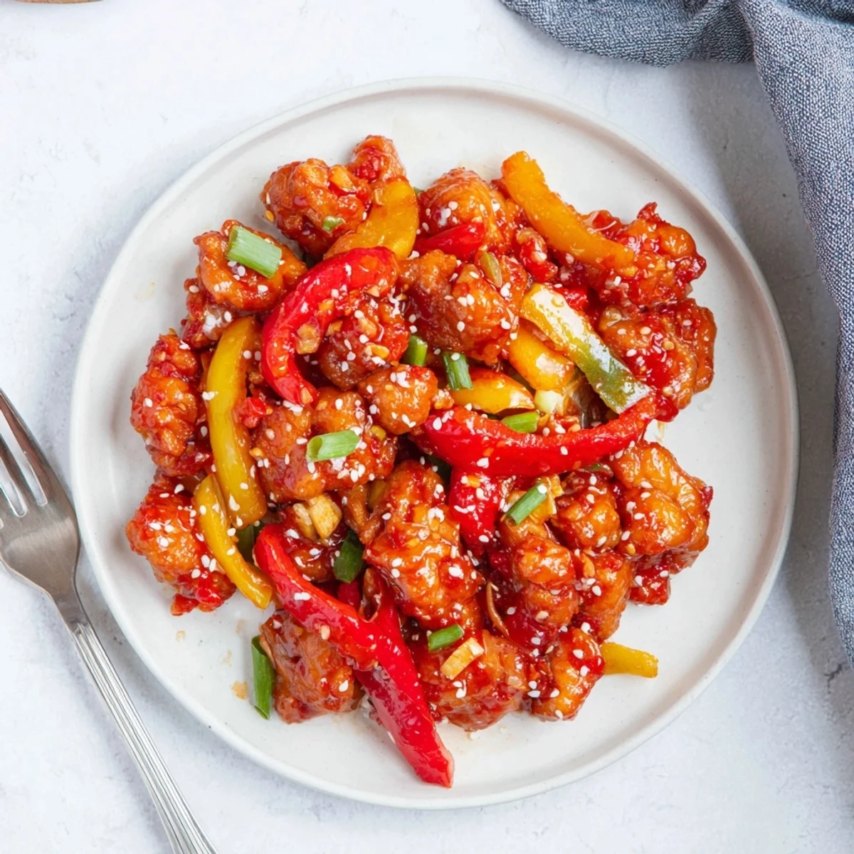 Sizzling spicy dragon chicken wok stir fry coated in sweet honey sriracha glaze with vibrant vegetables