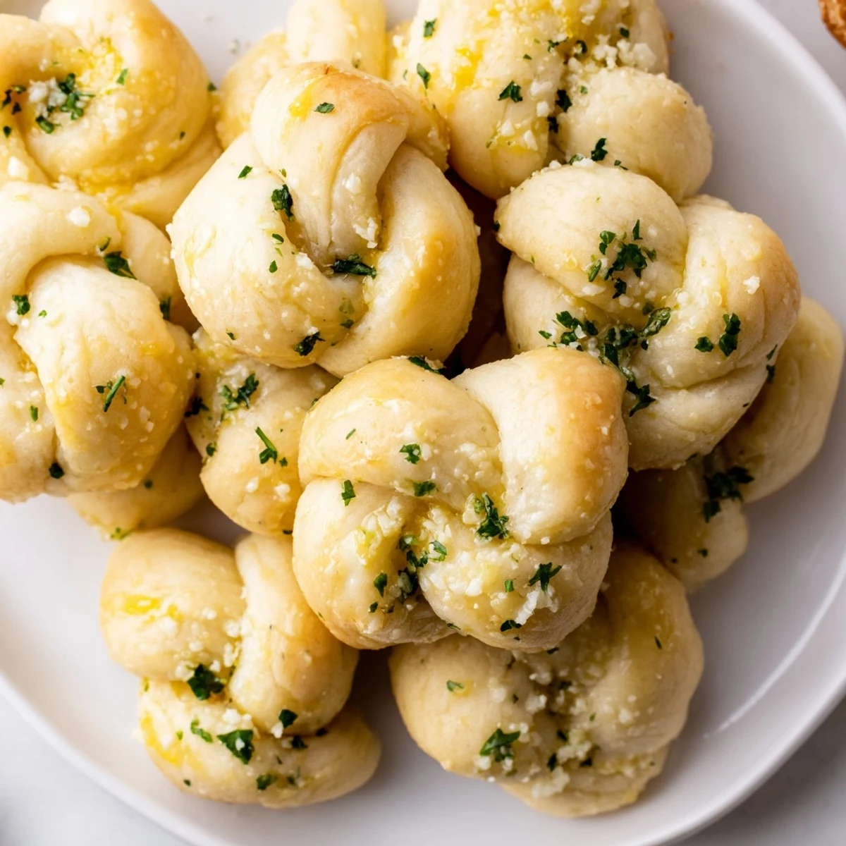 Soft pillowy gluten-free garlic knots arranged on a baking sheet, tied into classic shapes and ready for serving