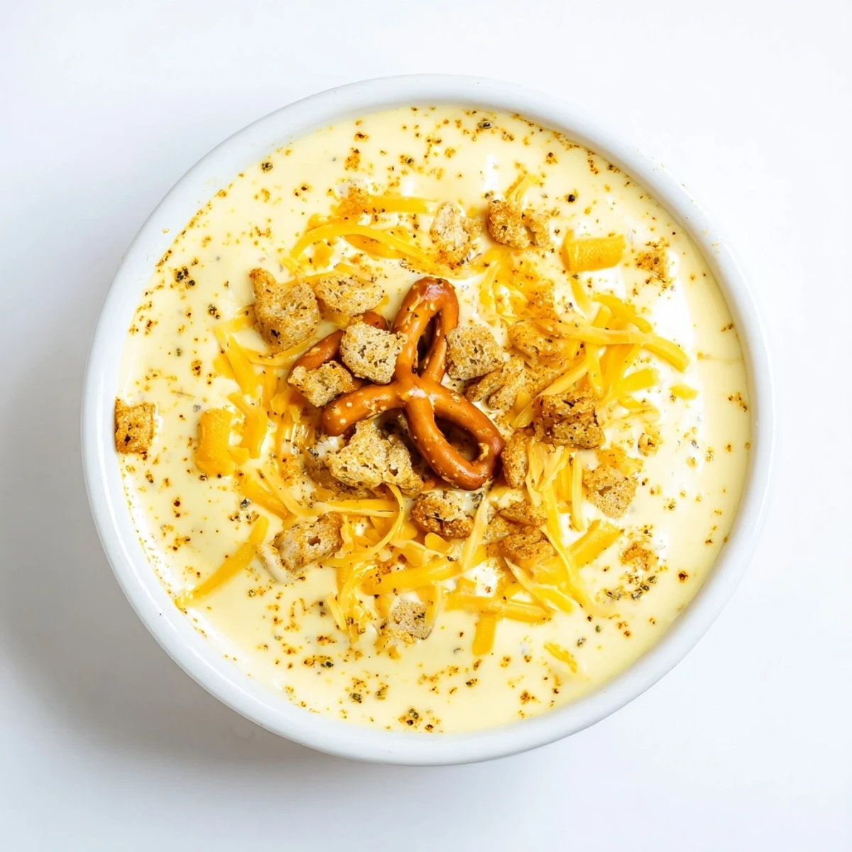 Creamy cheese dip for pretzels bubbling in a saucepan, ready for dipping golden pretzel bites