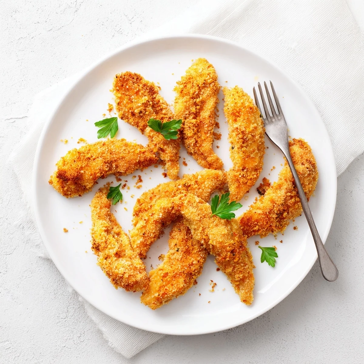 Family-friendly chicken tenders piled high with crispy texture and steam still rising