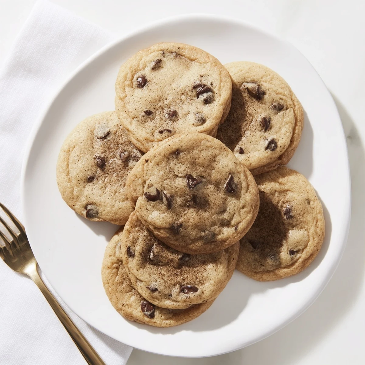 Stack of soft chewy Vietnamese cinnamon chocolate chip cookies fresh from the oven with slightly crisp edges