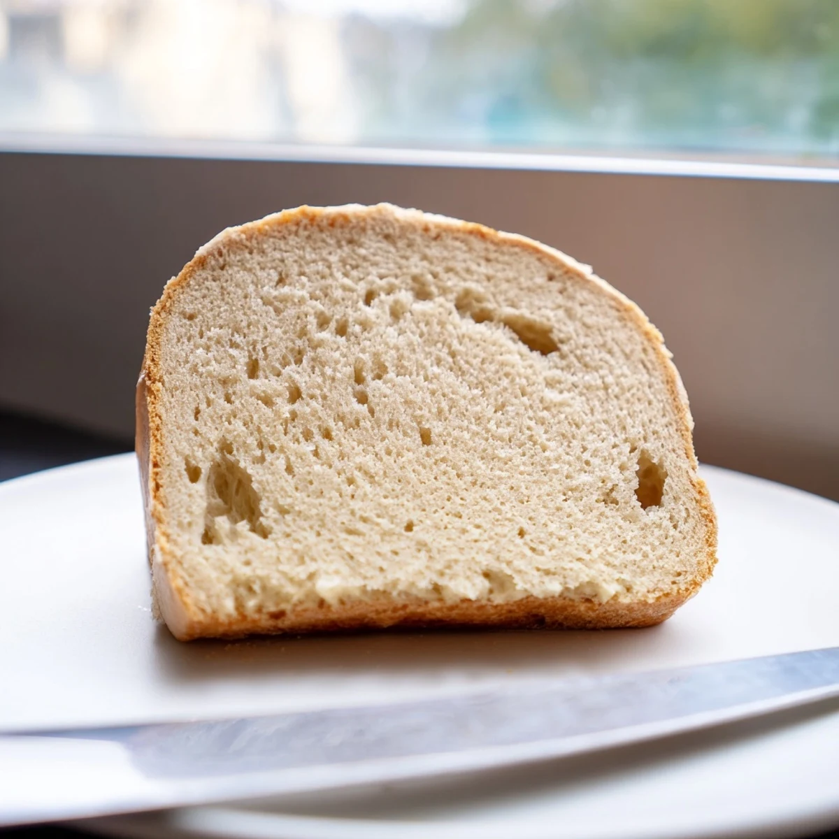 Fluffy zero carb yogurt bread toasted with melted butter on white plate