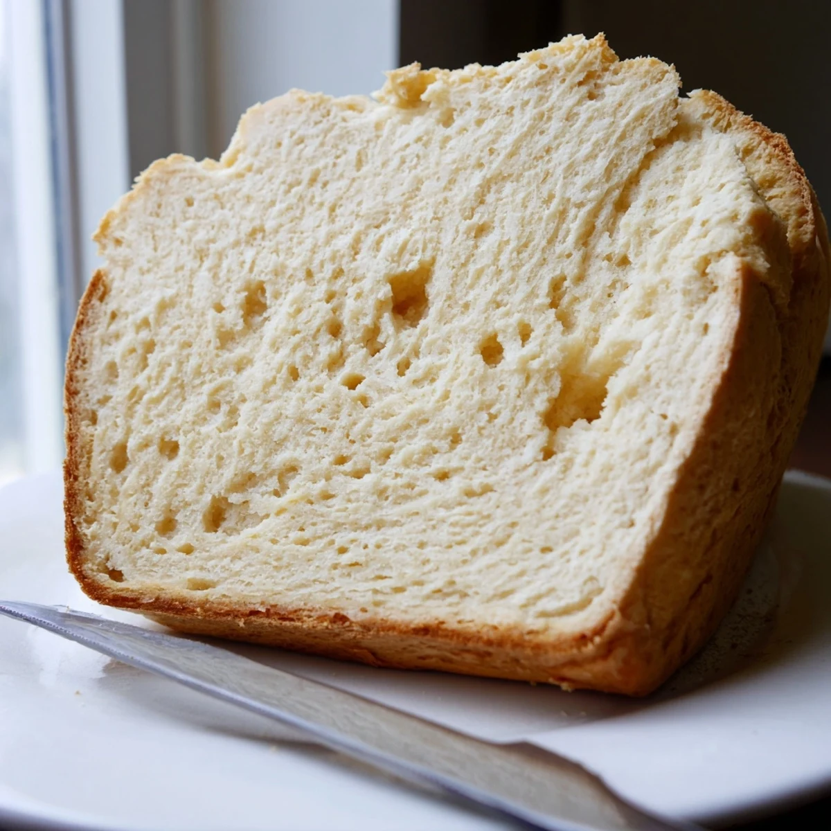 Fresh zero carb yogurt bread slices beside Greek yogurt bowl and spoon