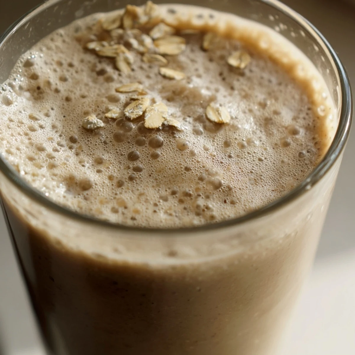 Frothy coffee smoothie served with a straw for a quick breakfast