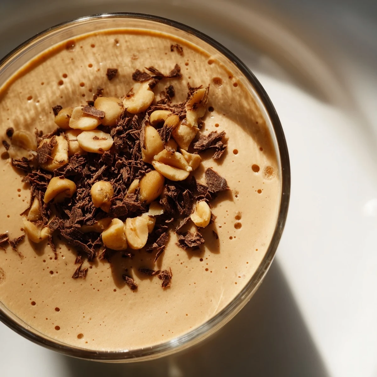 Creamy Peanut Butter and Cool Whip Mousse served in glasses with chocolate shavings