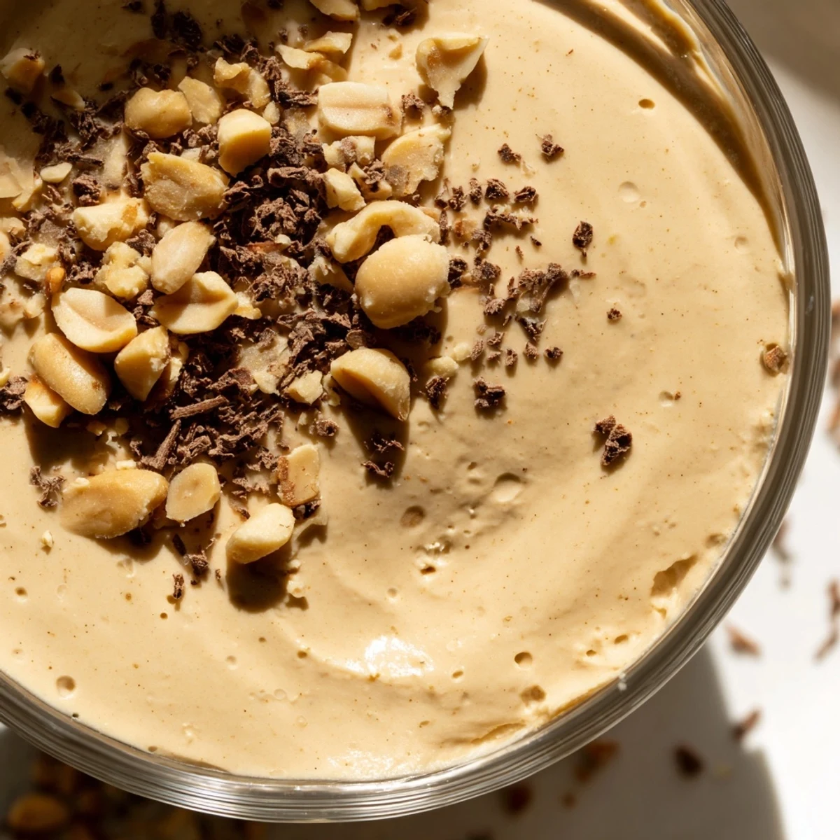 Fluffy Peanut Butter and Cool Whip Mousse topped with crushed roasted peanuts