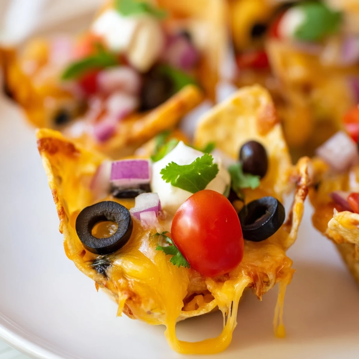 Crispy tortilla cups piled high with gooey Monterey Jack beans and jalapeño slices