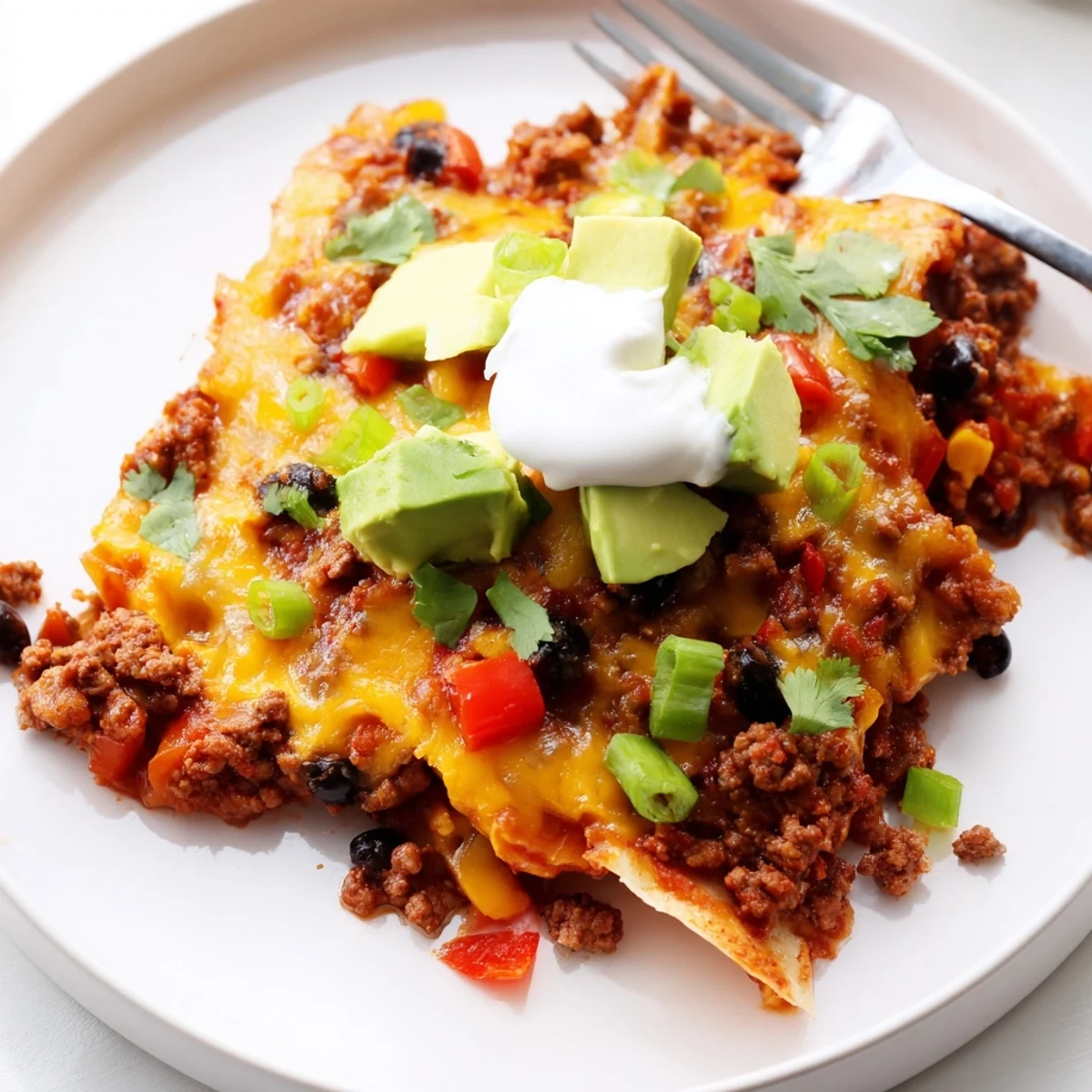 Beef Skillet Enchiladas bubbling in a large skillet, melty cheese and sauce