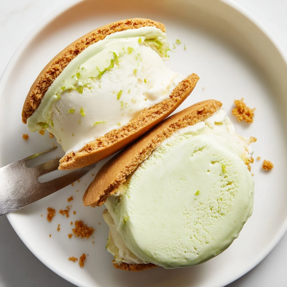 Homemade Key Lime Pie Ice Cream Sandwiches rolled in crushed graham crackers
