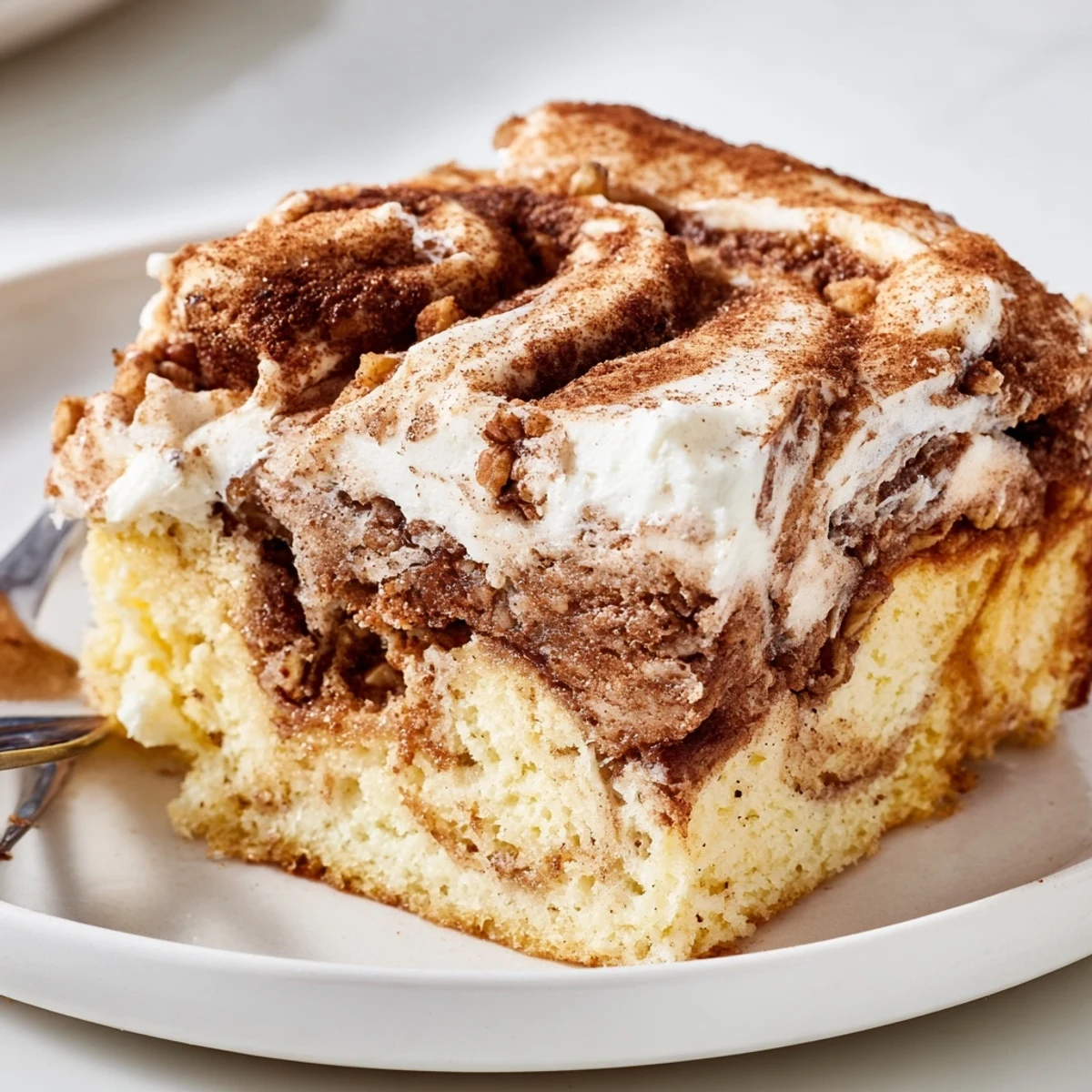 Warm Cinnamon Roll Poke Cake drizzled with buttery cinnamon filling, perfect for brunch.